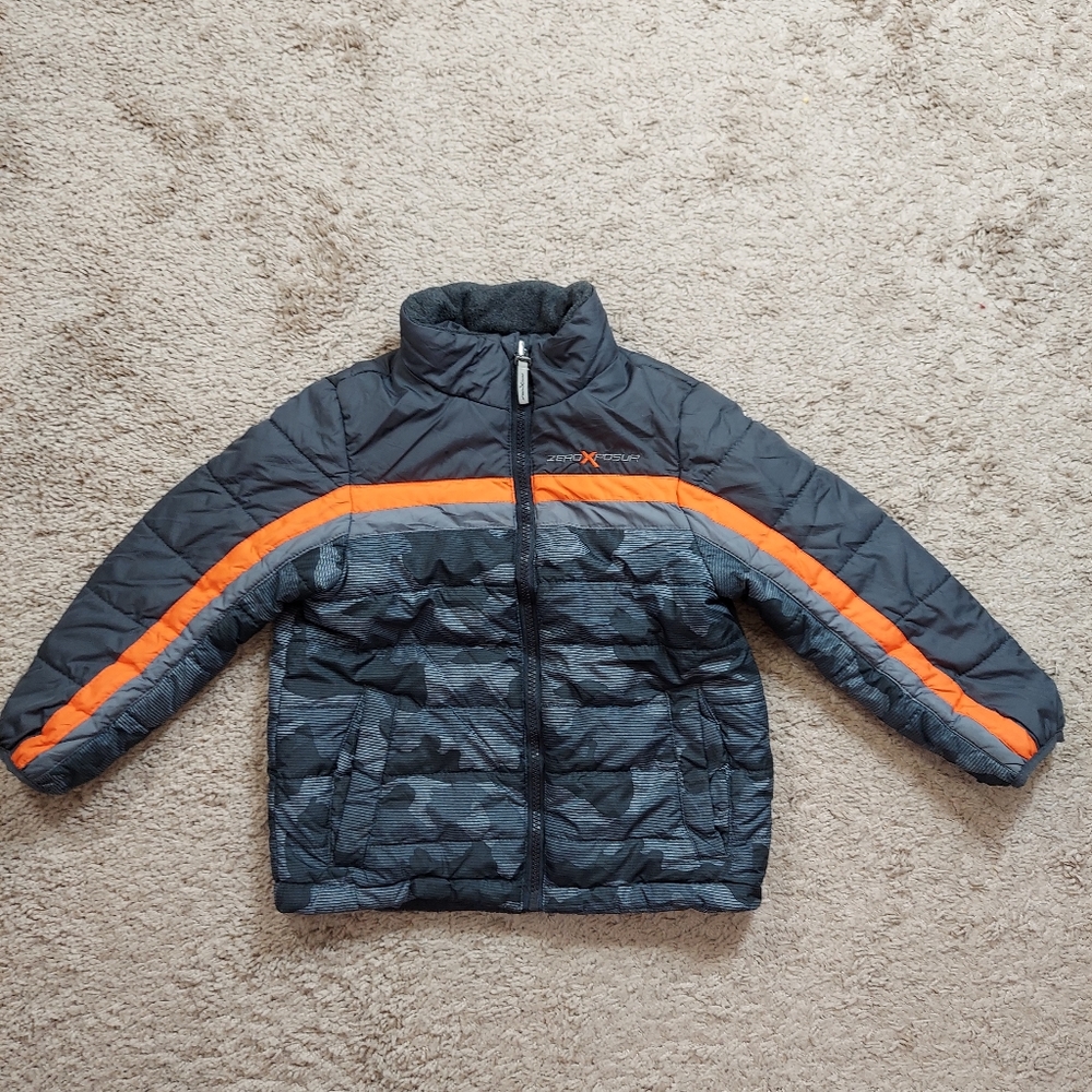 Zero Xposur kids boys Winter Jacket small 5/6  camouflage full zip gray orange